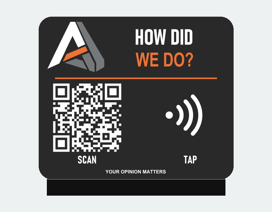 Feedback Hub plaque with QR code and NFC tap area